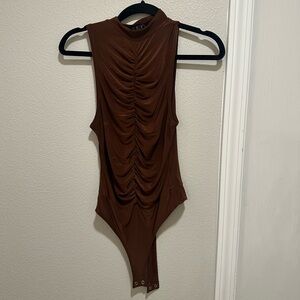 Brown rouched high neck bodysuit